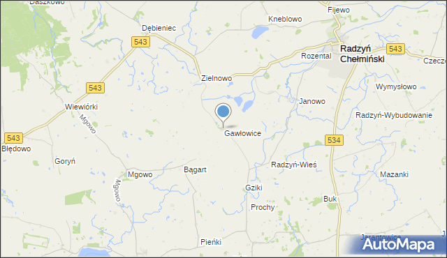 mapa Gawłowice, Gawłowice gmina Radzyń Chełmiński na mapie Targeo